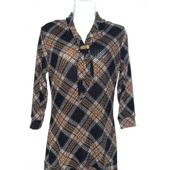 ADRIENNE Vittadini (S) Brown Plaid Dress Dark Academia Velma Knee Length NOTE - Picture 3 of 16